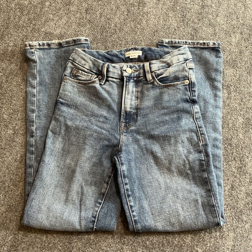 Good American Midrise Straight Jeans Womens 0/25 Light Blue Distressed Denim - Picture 10 of 10
